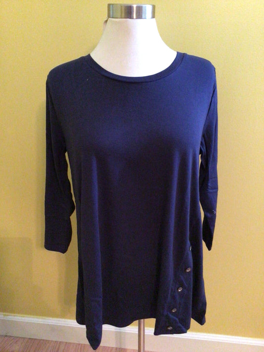 Long Sleeved Top with Button Embellishment - Navy