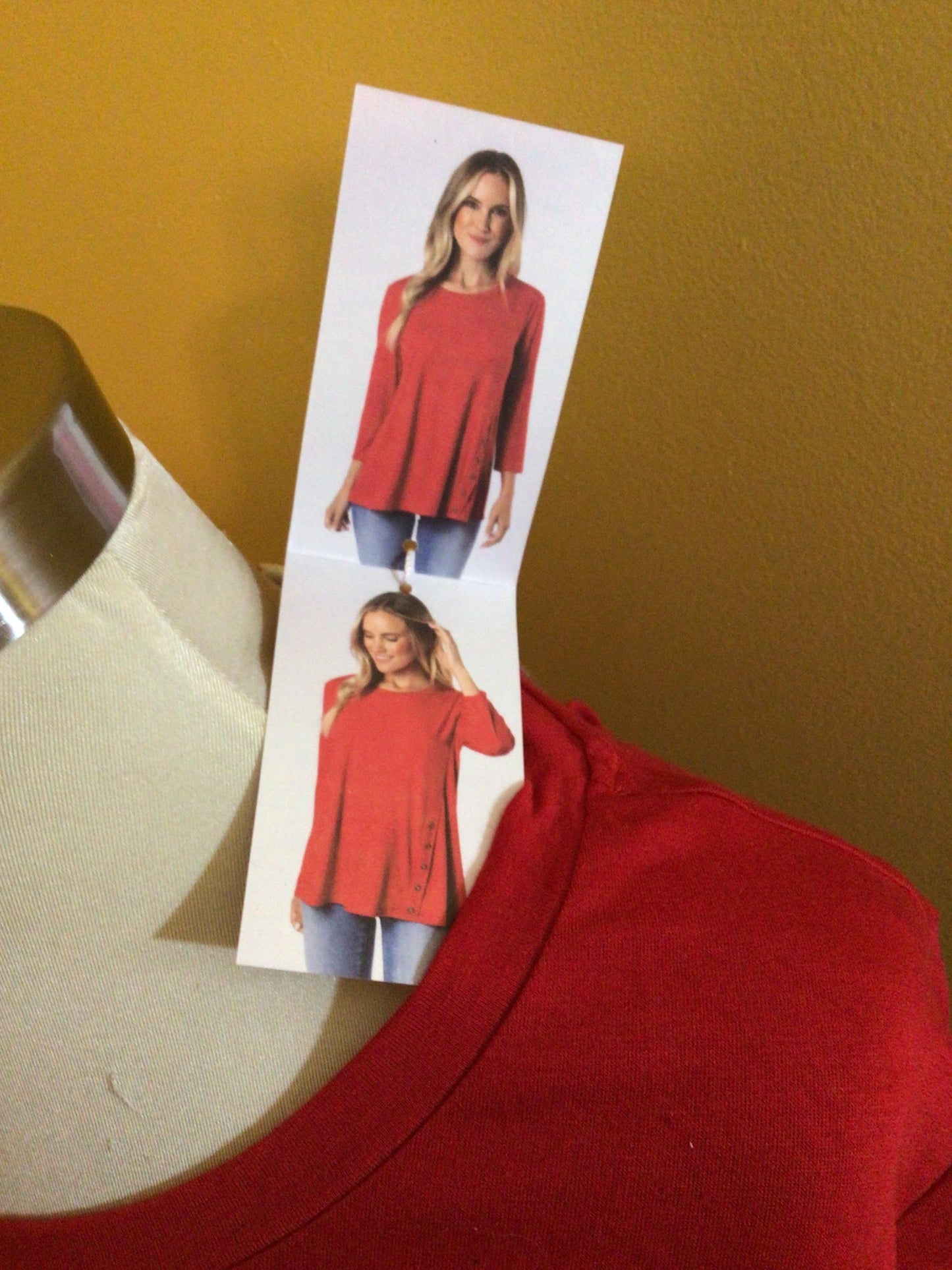 Long Sleeved Top with Button Embellishment - Red