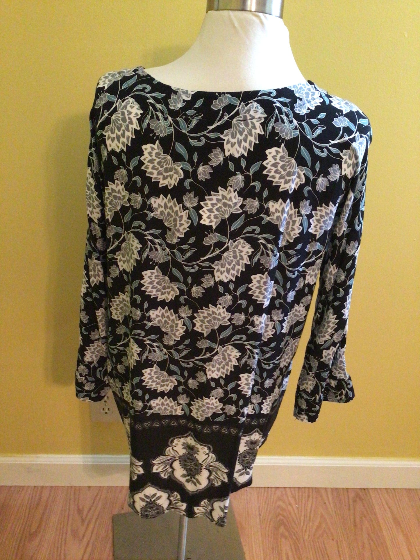 3/4 Length Sleeve Floral Blouse with Drawstring