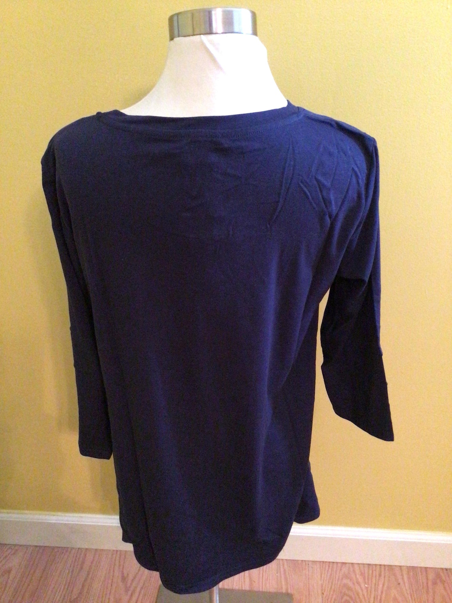 Long Sleeved Top with Button Embellishment - Navy