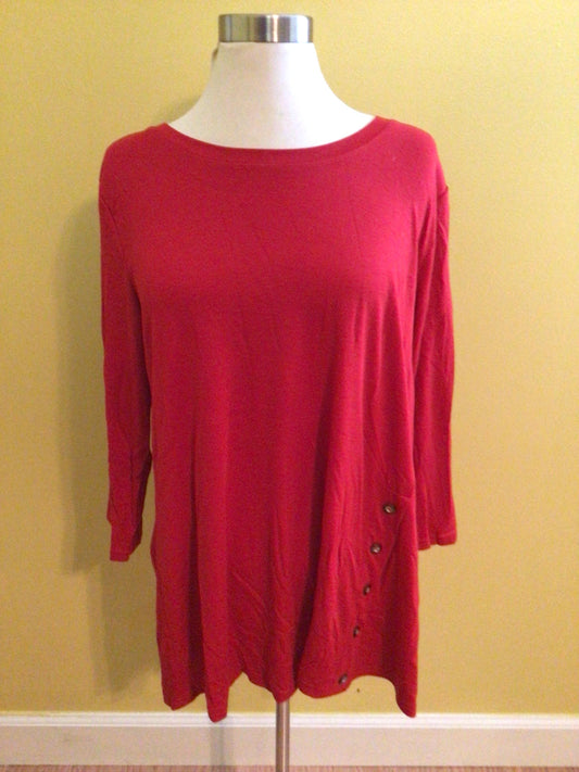 Long Sleeved Top with Button Embellishment - Red