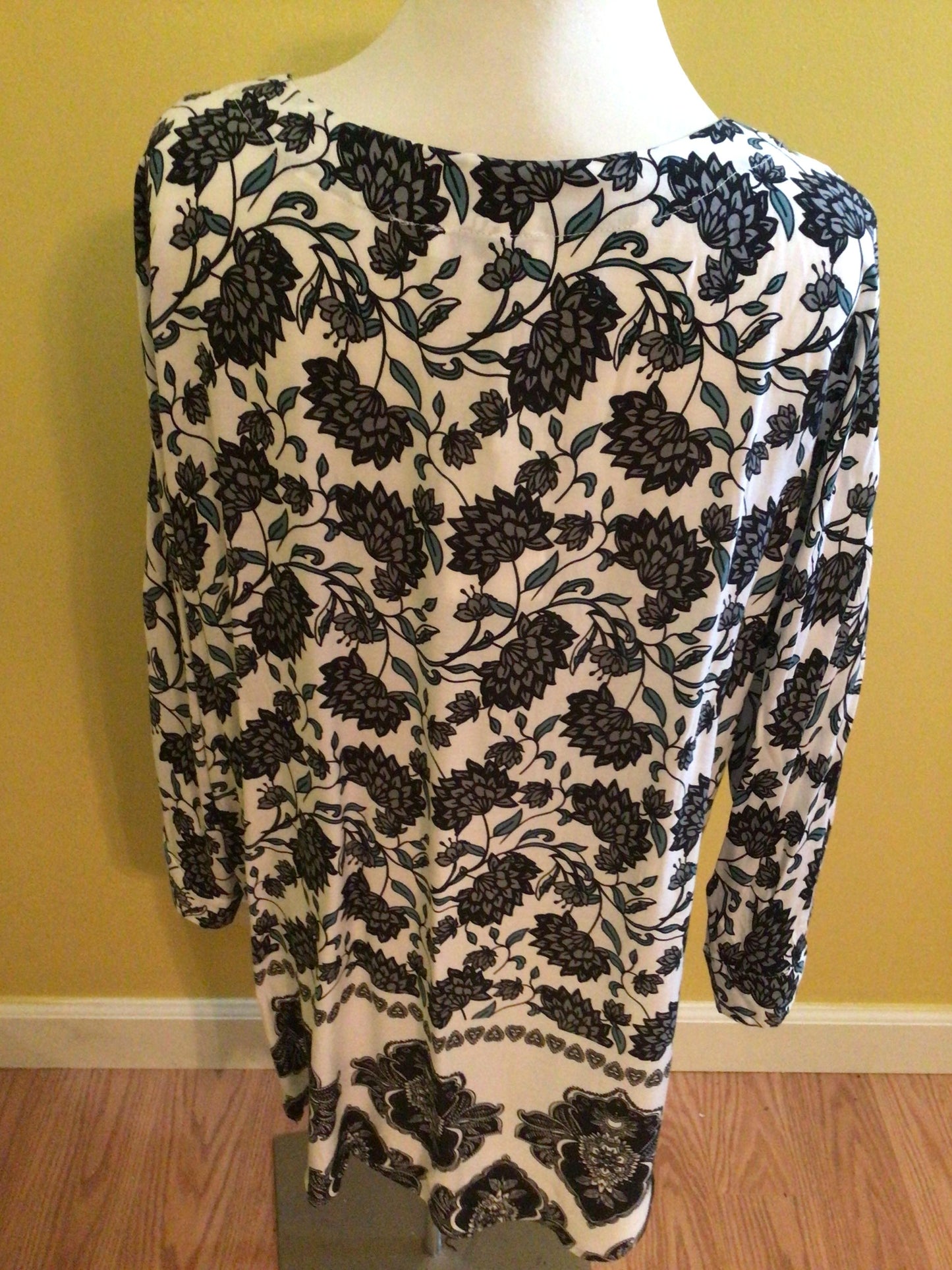 3/4 Length Sleeve Floral Blouse with Drawstring